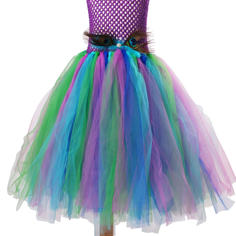Peacock Flower Girl Tutu Dress Turquoise and Purple Tulle Wedding Dress Kids Purim Party Ball Gown Elegant Princess Prom Dress (6)
