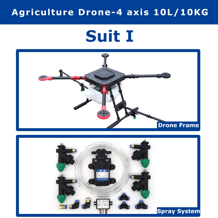 Agriculture drone 4 -axis 10KG/10L spraying gimbal system 1300mm Wheelbase Folding Quadcopter Spray pump