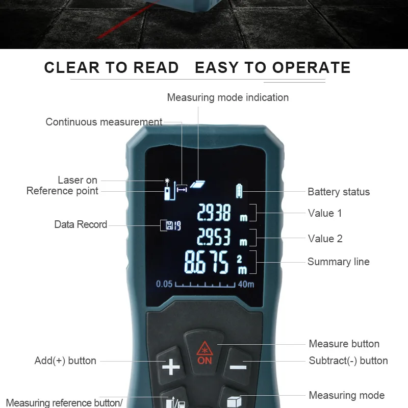 KALAIDUN 40m60m100m Laser Rangefinder Laser Distance Meter Range Finder Trena Measure Tape Metreler Build Device Tool2