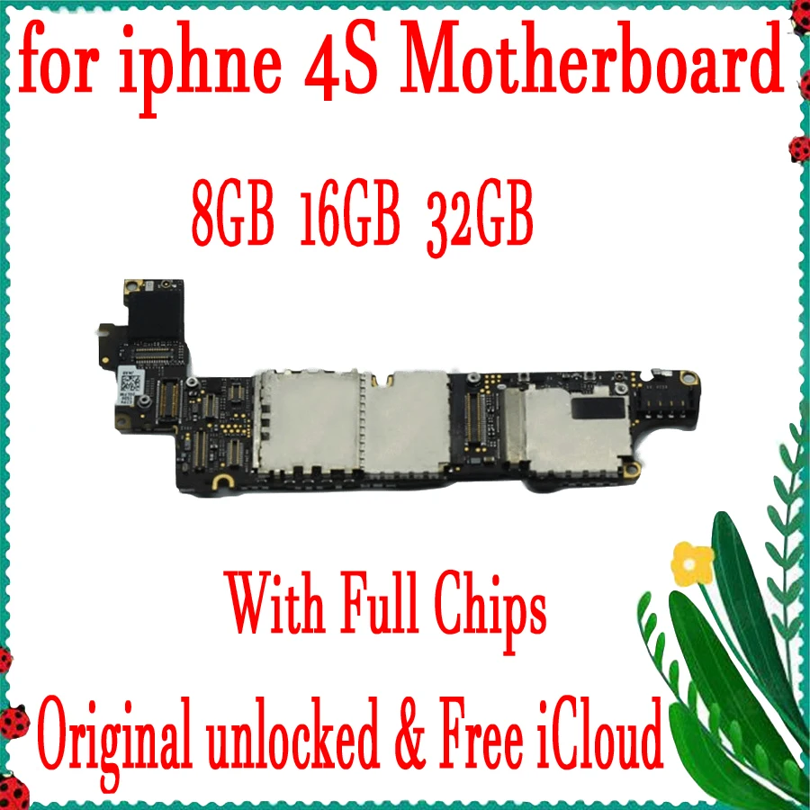 

Free iCloud for iphone 4S Motherboard with Full Chips,Original unlocked for iphone 4S Mainboard with IOS System,8GB 16GB 32GB