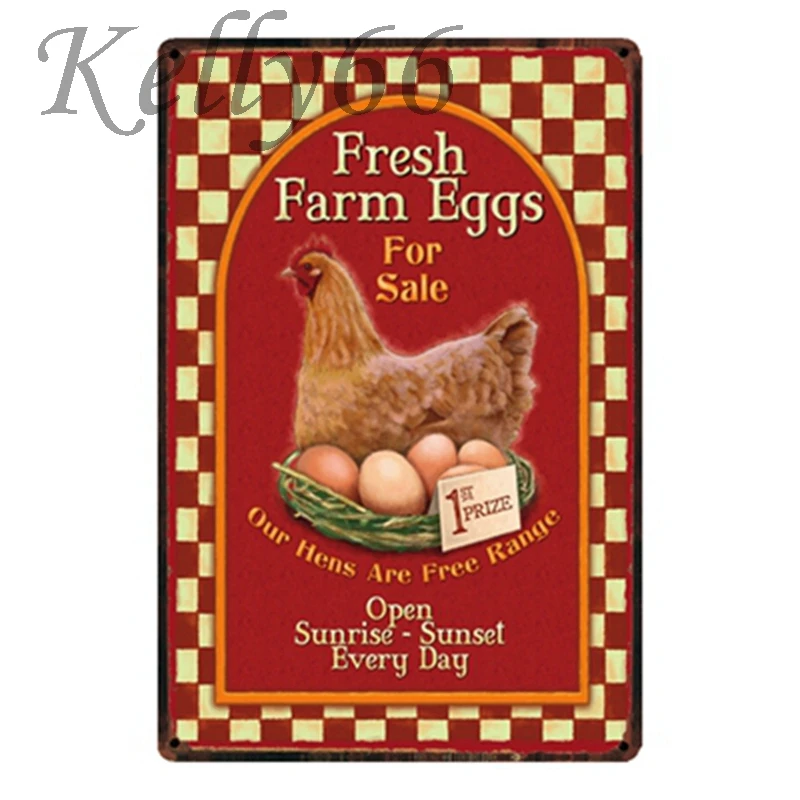 [Kelly66] свежие яйца от счастливых цыплят винтажный металлический плакат с подписью табличка для домашнего декора настенная живопись 20*30 см размер y-1435 - Цвет: y-1431