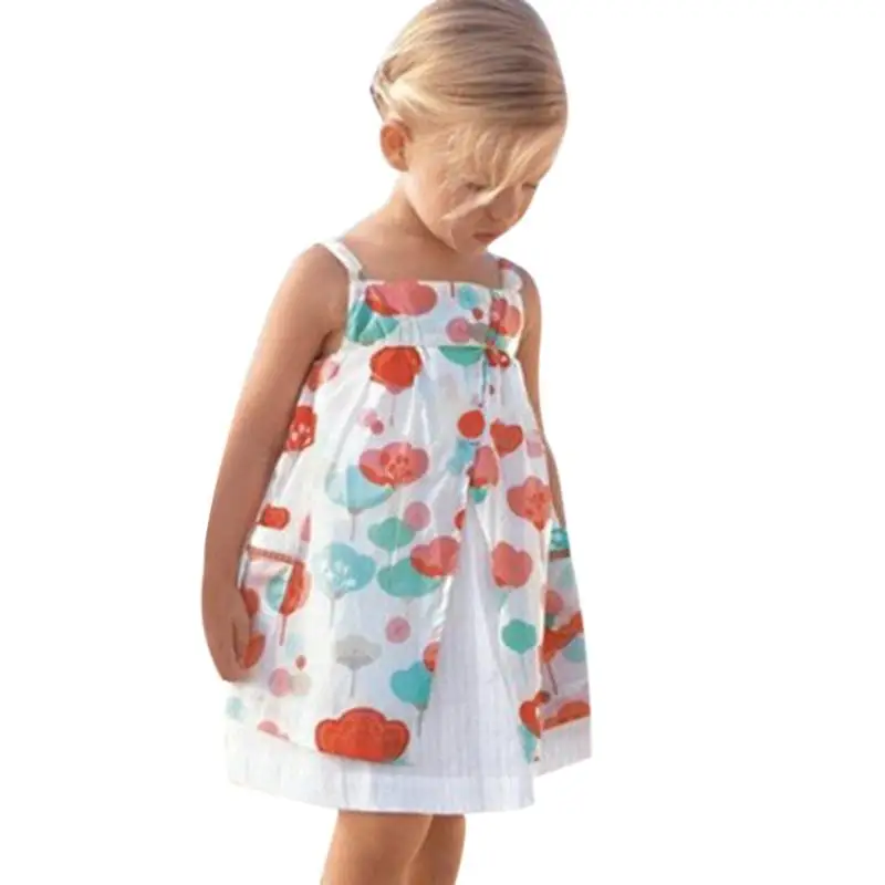 

Baby Girls Dress Sleeveless Braces Dress Summer Children Floral Printed Double Layer Princess Dress Fashion Kids Girls Clothes