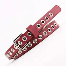 Women Pu Leather Belt with Rivet Studded Single Grommet Holes Waist Chain Ladies Casual Dress Pants Long Shirt Accessories