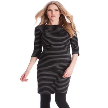 

Maternity Women Summer Half Sleeve O-neck Knee Length Striped Dress New Moms Western Style Easy Breast-Feeding Nursing Dresses