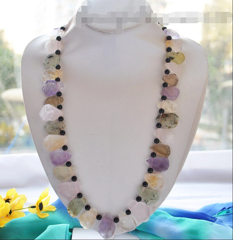 

BJC 00013 LUSTER black agate bead multicolour trapezoid crystal necklace Discount 35%