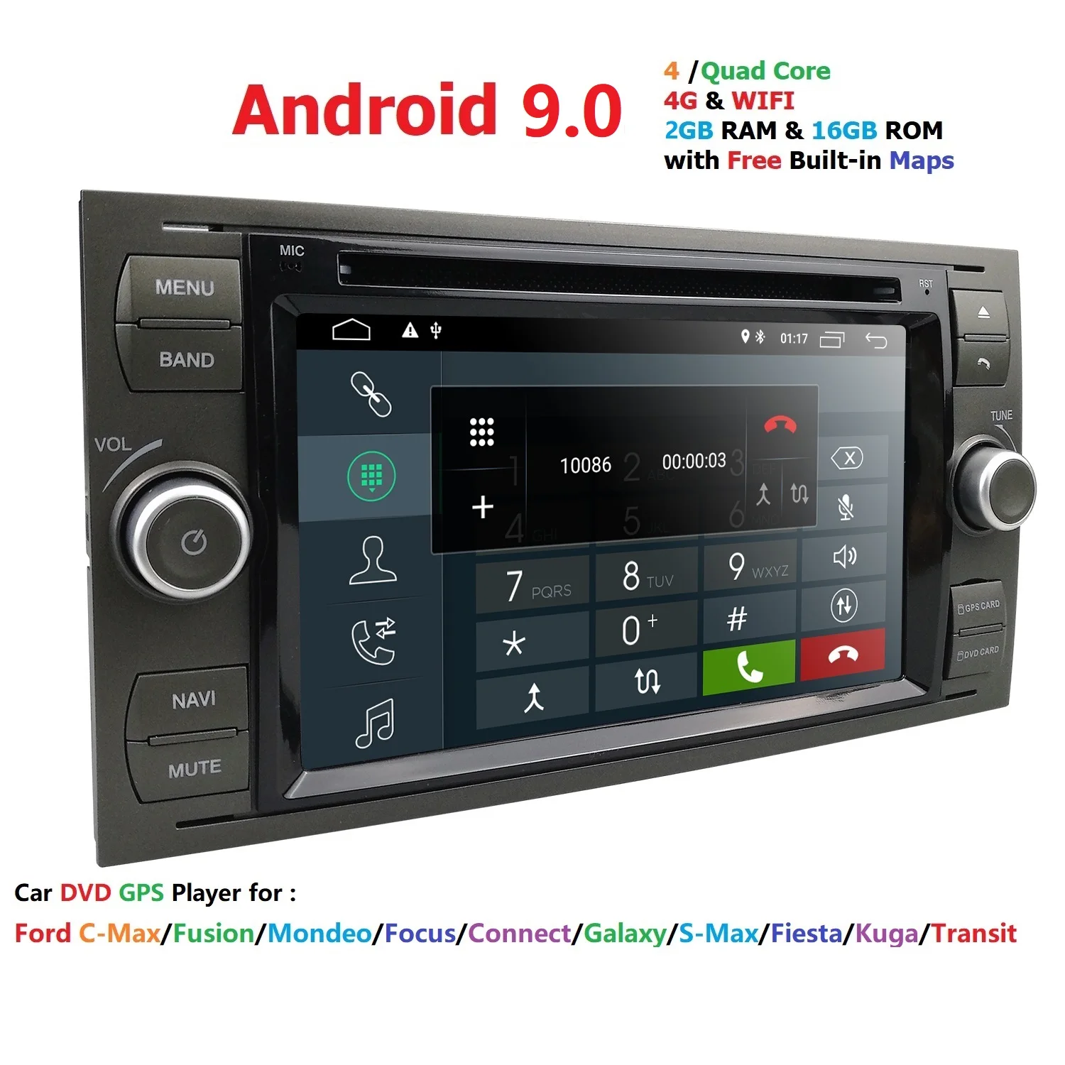 

Ossuret Car Multimedia Player Android 9 GPS Autoradio 2 Din 7 Inch For Ford/Mondeo/Focus/Transit/C-MAX/S-MAX/Fiesta 4G WIFI DVD