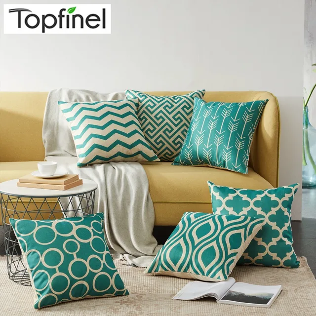 Quatrefoil Teal Turquoise Throw Pillow Case 45x45cm Decorative Quatrefoil Teal Turquoise Throw Pillow Case 45x45cm Decorative Cushion Covers Geometric Pillows Sofa Linen Scandinavian