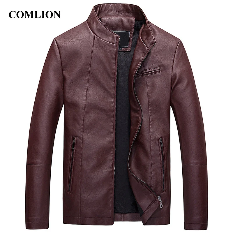 

Mens Winter Bomber Jackets and Coats Bussiness Bomber Jackets Male Jaqueta Masculina Fashion Leather Jacket Mens Coat Red C94