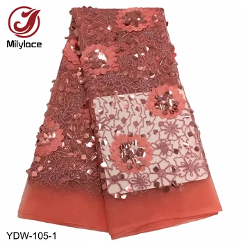 

New French Laces Fabric 3D Big Gleamy Sequins Flower Embroidery African Lace Fabrics High Quality 2019 for Wedding YDW-105