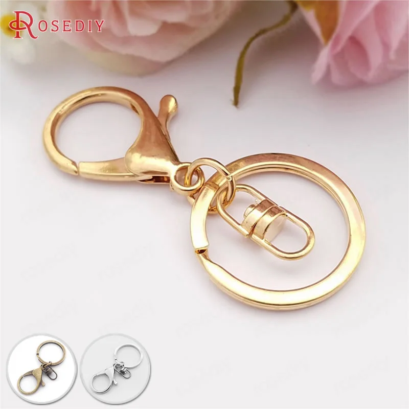 

(31204)10PCS 30MM Champagne gold Color Iron Key ring Key Chains with Rotate Link Connector and Large lobster Clasps Findings