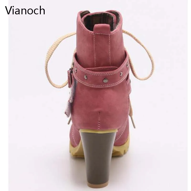 Vianoch/Новые Модные женские мотоциклетные ботильоны Зимние Туфли лодочки на