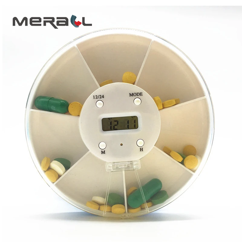 

Smart Electric Portable Pill Case Seven Days Timer Divider Tablets White Digital Round Medicine Container people Travel tools