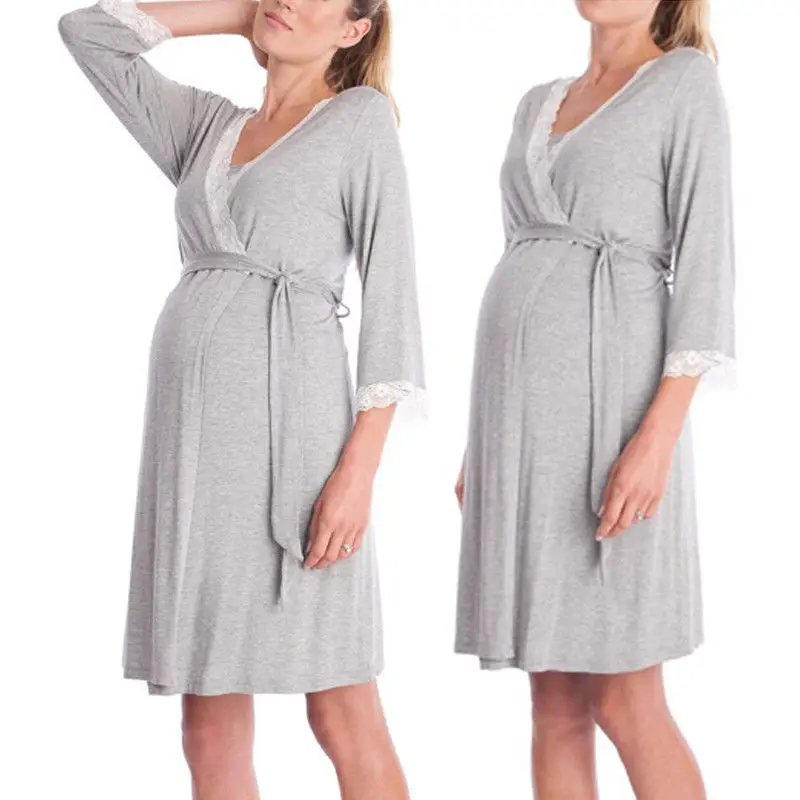 Модные пижамы для беременных женщин; ночная рубашка для кормления грудью; мягкая одежда для сна - Цвет: D