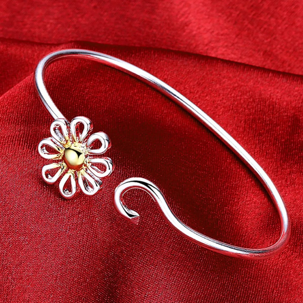 

Cuff Bangle 925 Silver Jewelry Exquisite Plant Flower Bracelet Bangle Woman Female Love Gift Top Quality
