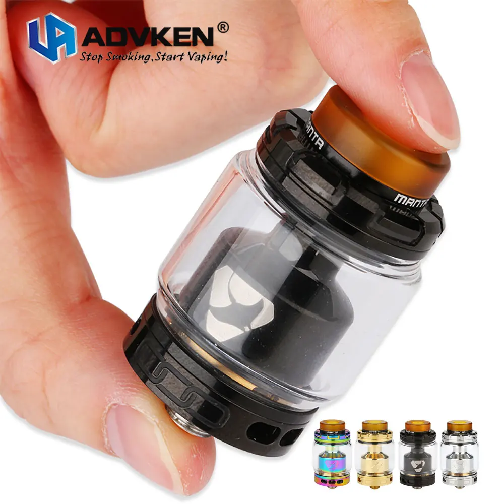 

Original Advken MANTA RTA 5ml/3.5ml Capacity Rebuildable Tank Atomizer 24mm Diameter 810 PEI Drip Tip vape e cig 3 colors