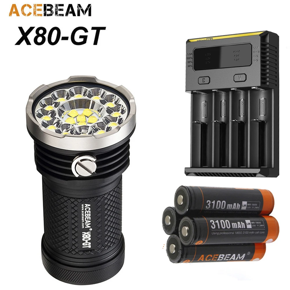Acebeam X80GT фонарик 18 * CREE XHP50.2 max 32500 люмен луч бросок 369 м факел с 4*3100 мАч батарея NITECORE I4