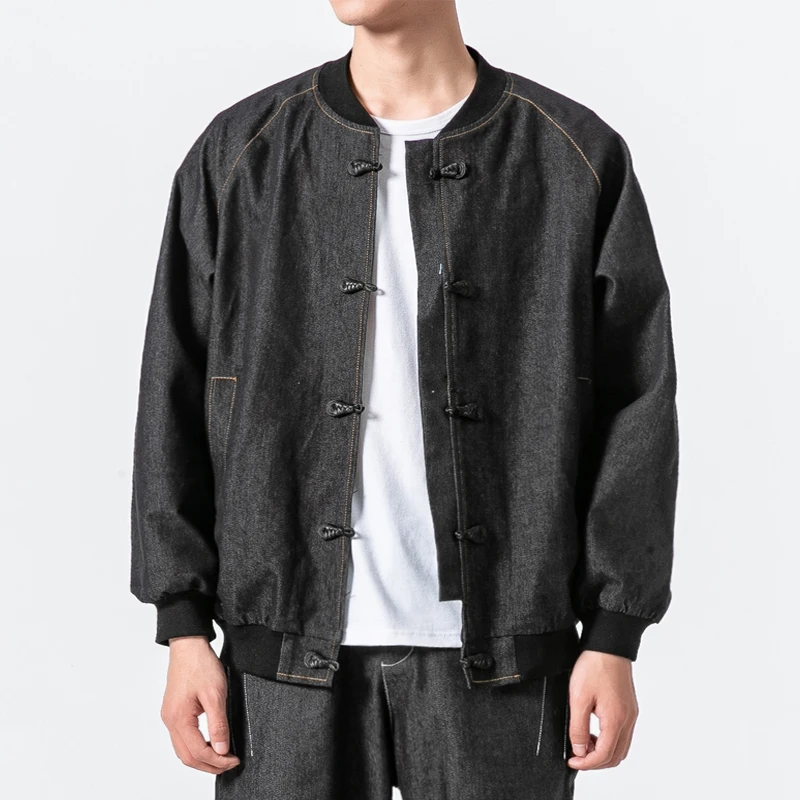 Spring summer 2019 Men Stand Collor Jackets National tide denim Chinese style Retro Tang suit Hanfu Cowboy Coats & Jackets M-5XL