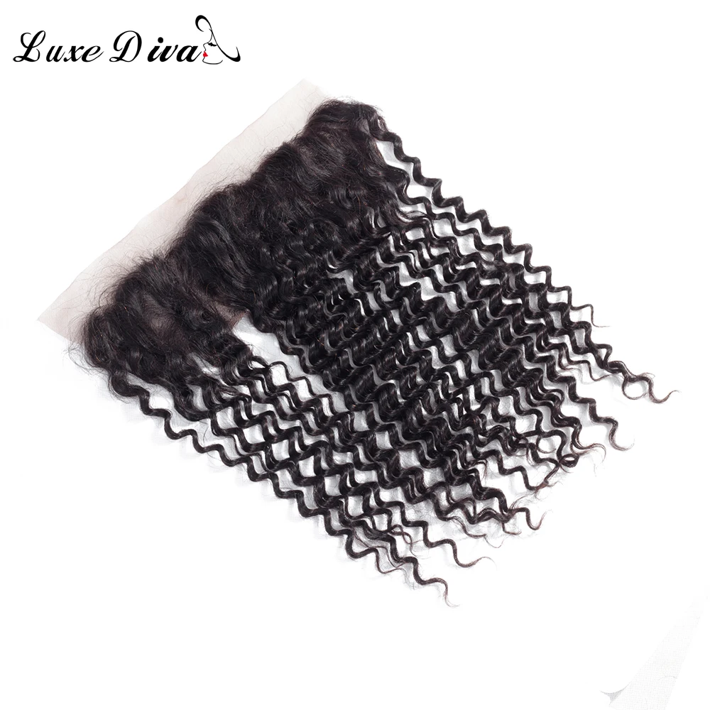 LUXEDIVA Indian Deep Wave Hair 13*4 Lace Frontal Closure With Baby Hair Non Remy Human Hair Free/Middle/Three Part Lace Closure