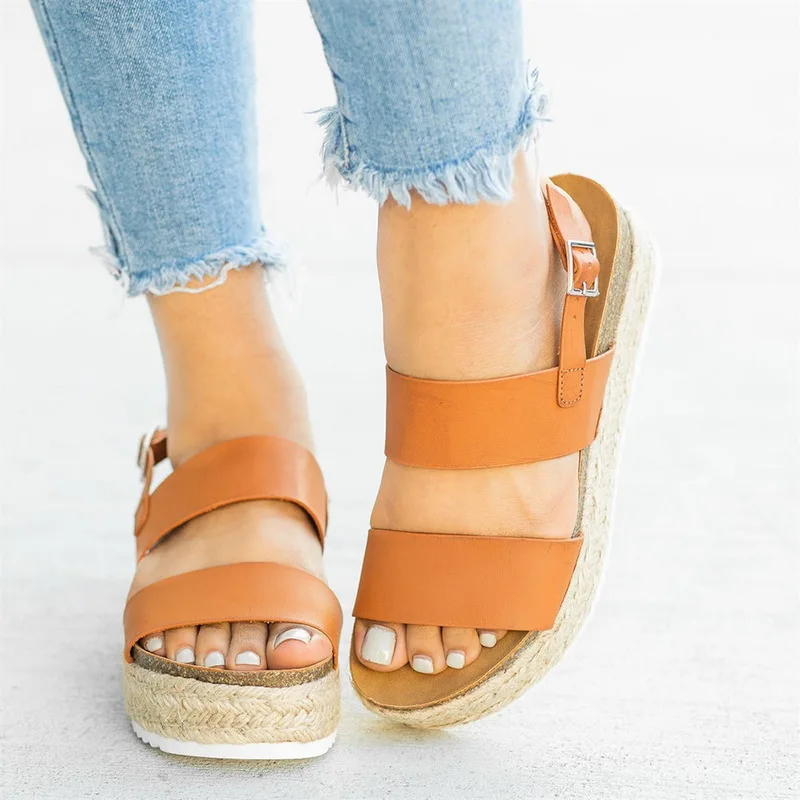

HEFLASHOR 2019 Women Sandals Wedges Platform Summer Leopard PU High Heels For Female Buckle Strap Comfort Casual Ladies Shoes