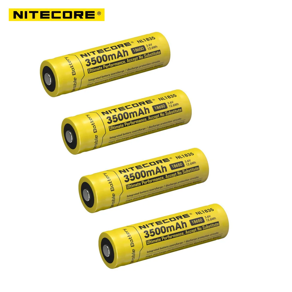 4 шт. Nitecore NL1835 18650 3500 мАч (новая версия NL1834) 3.6 В 12.6Wh Перезаряжаемые Li-на Батарея высокого качества с защитой