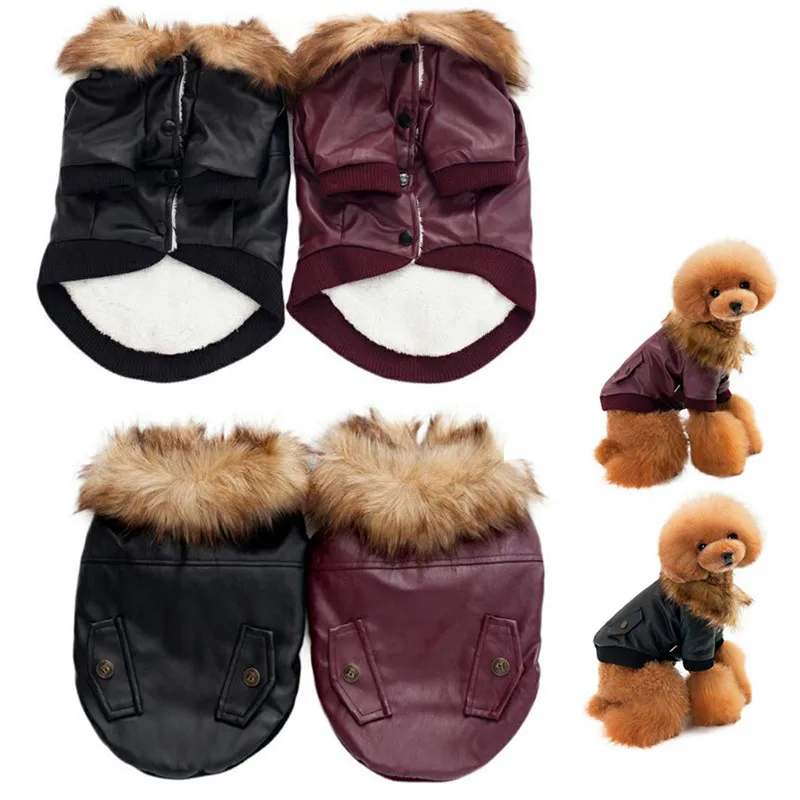 Pet Clothes Autumn and Winter Leather Jacket Coats Pet Teddy Poodle