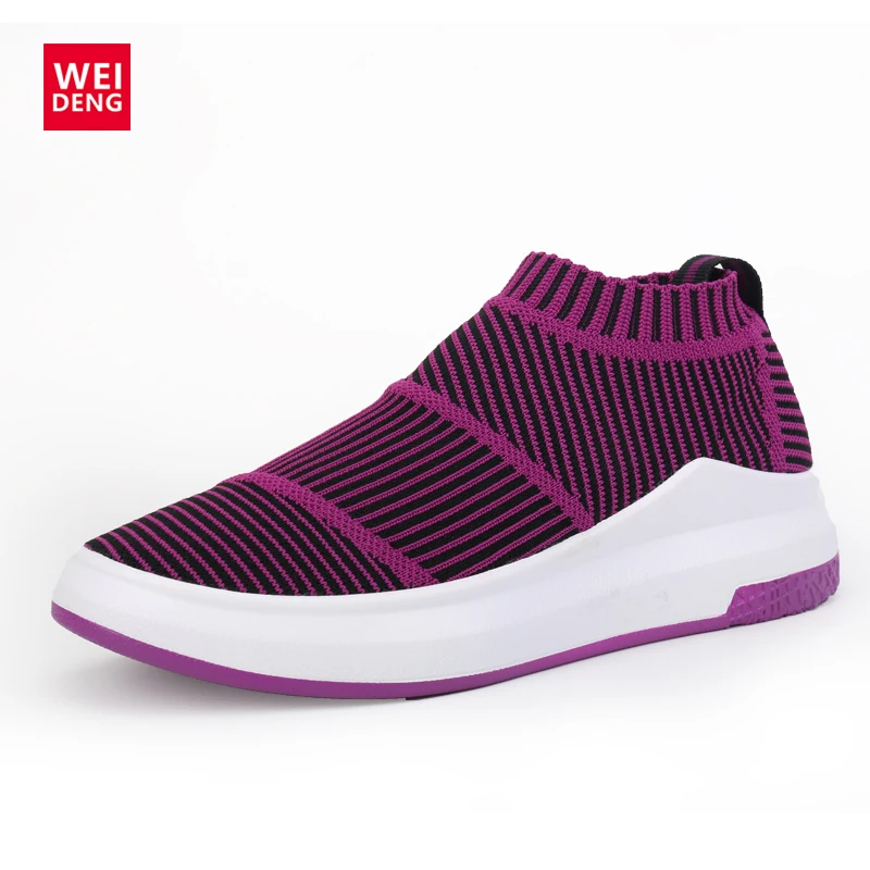 

WeiDeng Fly Fabric Socks Sneakers Women Casual Shoes Breathable Mesh Women's Fashion Platform Sneakers Slip On shoe