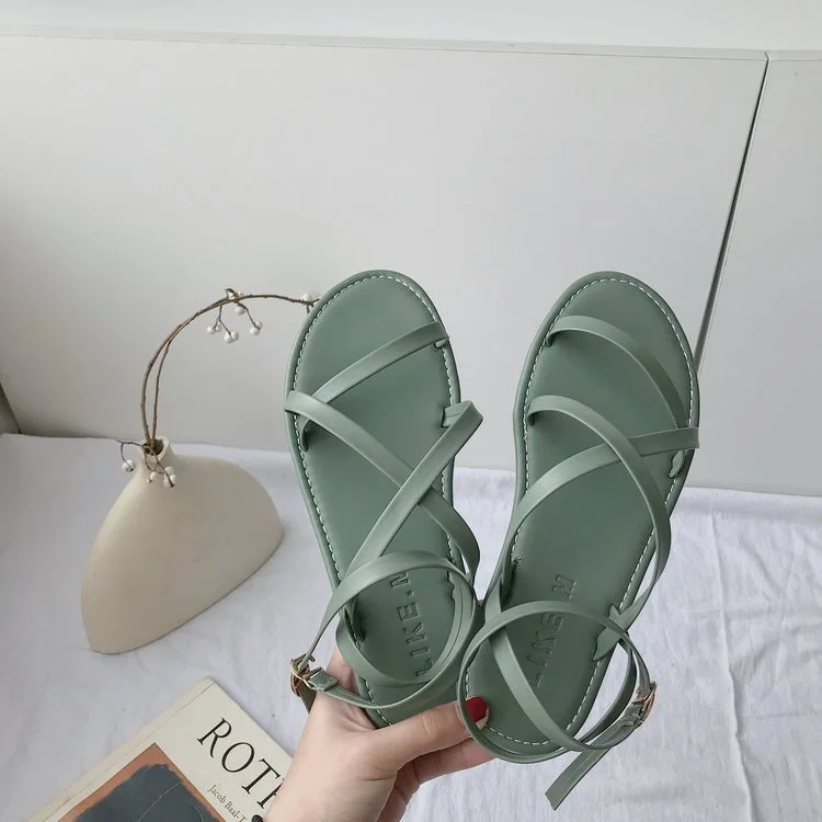 Beige Heeled Sandals Flat Summer Shoes Woman Strappy Heels All-Match Slippers Cross Crocs-shoes 2019 Women's Black Flower Lace