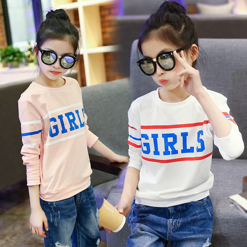 

Girl T Shirt Autumn Wear 2018 Long Sleeve Solid Shirts Fashion Tees School Kids Clothes For Girls 5 6 7 8 9 10 11 12 13 Years