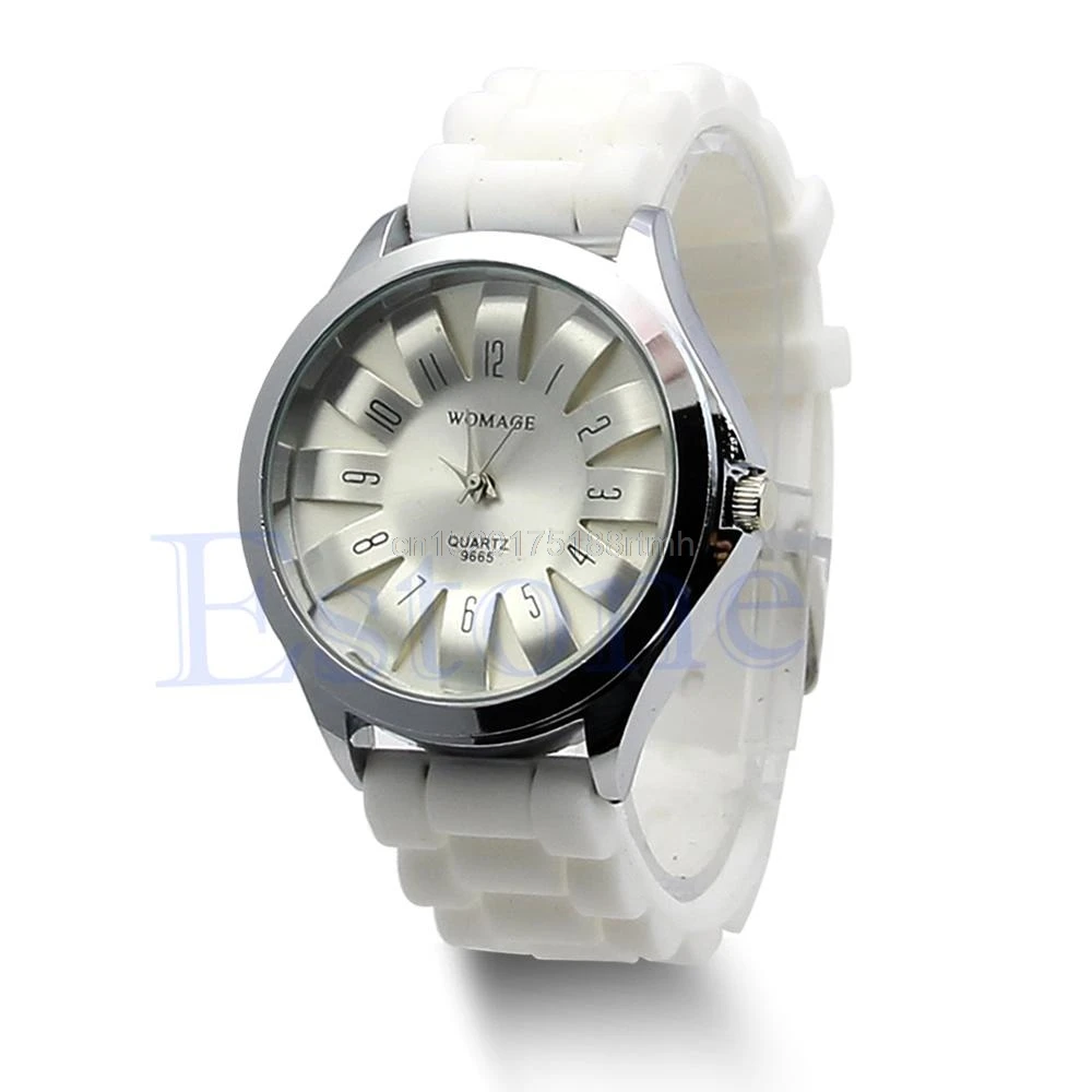 Симпатичные Желе наручные часы для мужчин и женщин Силиконовые кварцевые спортивные часы Женева наручные часы - Цвет: Белый