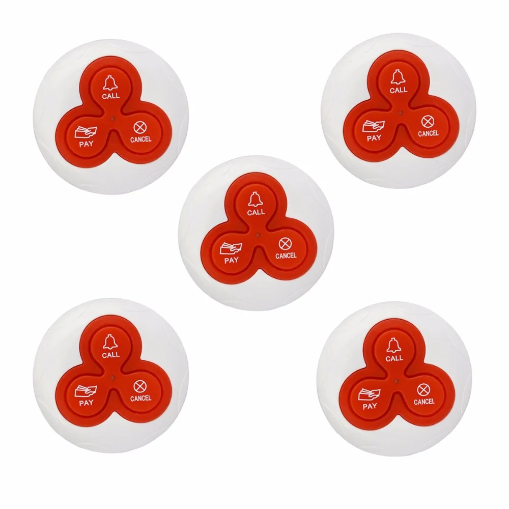 

Retekess T114 5pcs 433MHz Wireless Call Bell Restaurant Call Button Transmitter for Restaurant Waiter Calling System