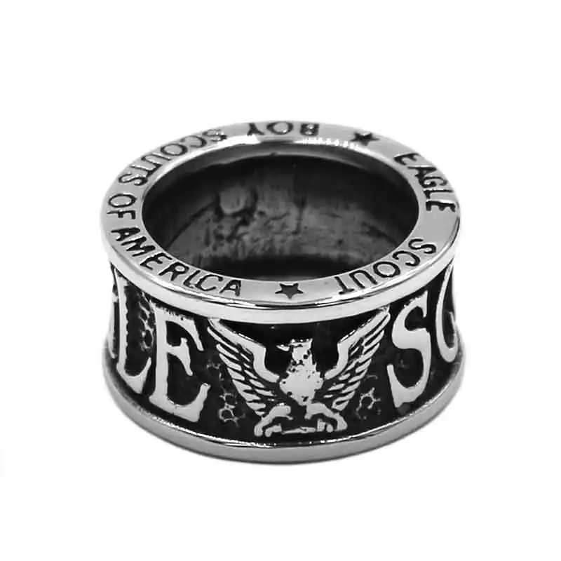 Wholesale Eagle Scout Ring Stainless Steel Jewelrys Classic Boy Scouts of America Biker Ring Military Mens Ring SWR00915A