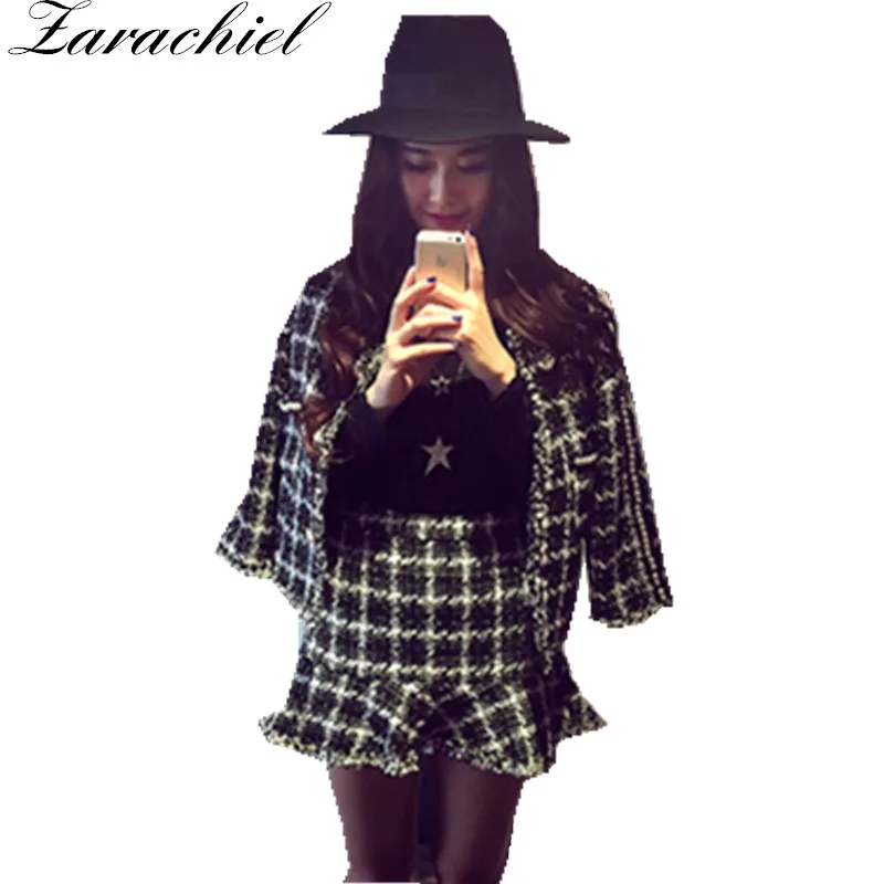 

Small Fragrant Wool Patchwork Plaid Two Piece Set Tweed Pearls Skirt Suit 2019 Winter Women Casual Jacket Coat+Mermaid Skirt Set