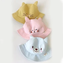 Модная детская Панамка для малышей, хлопковая Рыбацкая шляпа, Детская вышитая кошка, хлопковая Солнцезащитная шляпа унисекс с рисунком