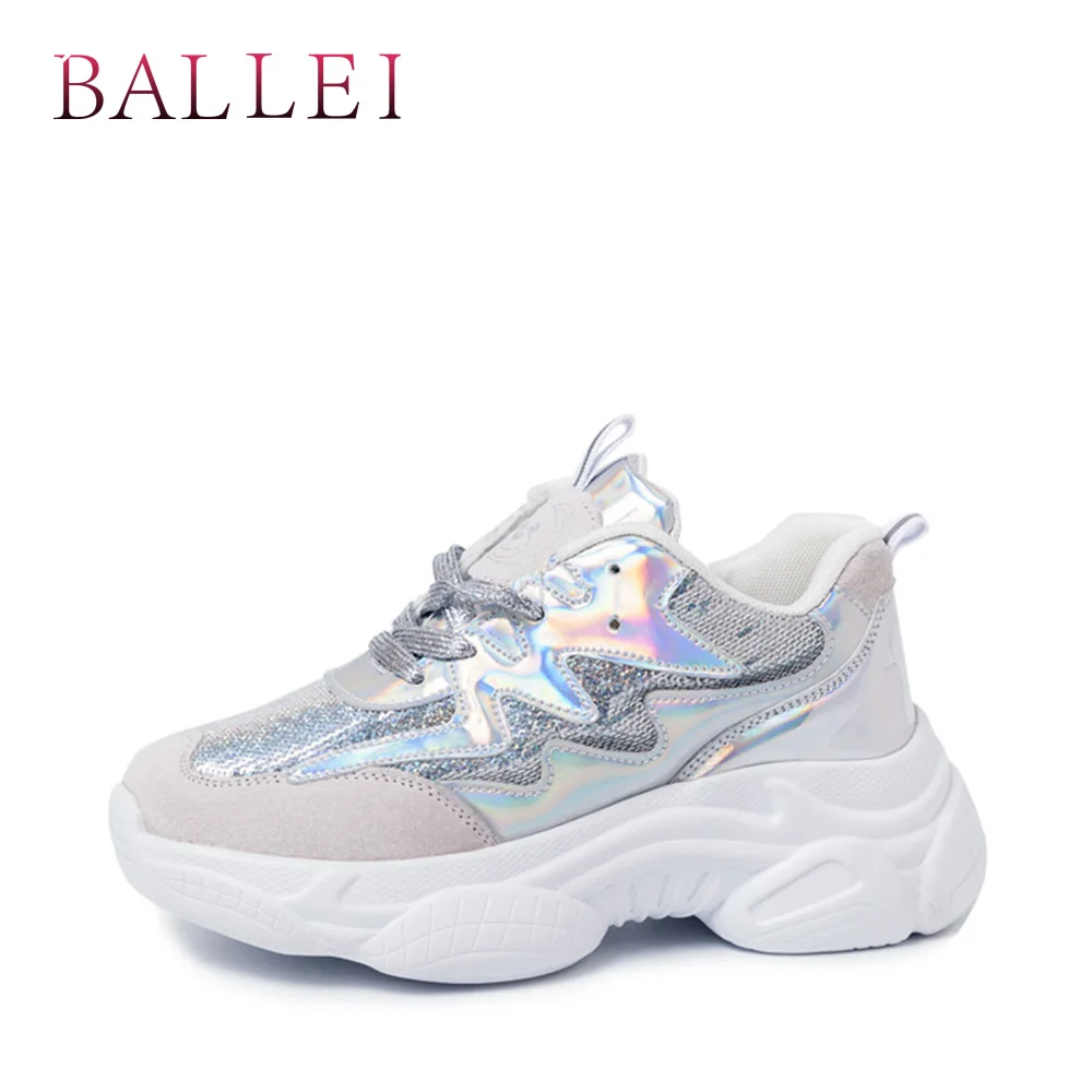 

BALLEI Fashion Woman Luxury Sneakers High Quality Up Round Toe Thick Soft Heel Shoes Solid Comfortable Lace up Casual Shoes N52