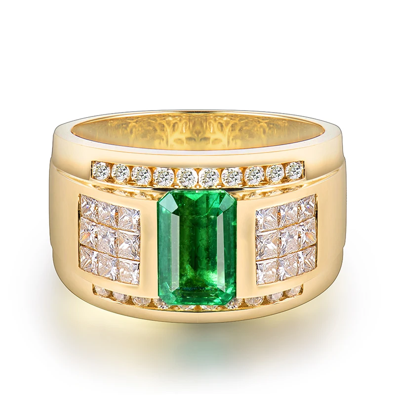 Кольца для мужчин Роскошный натуральный колумбийский изумруд женское кольцо влюбленных настоящее 14Kt Желтое золото свадебные Подлинные Бриллианты ювелирные изделия