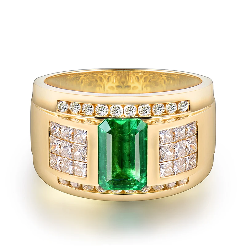 US $1.158.99 2020 Rings For Men Luxurious Natural Colombia Emerald Women Lovers Ring Real 14Kt Yellow Gold Wedding Genuine Diamonds Jewelry