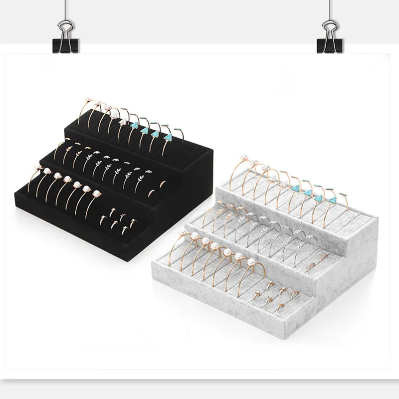 Tanie 1 Pc biały 3 Tier Velvet bransoletka Chain Watch T bar Rack biżuteria ciężka podstawka uchwyt biżuteria organizator ciężka stojak