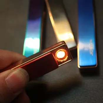 

100pcs/lot Usb charging state in ultra-thin windproof metal usb lighters electronic cigarette lighter for men fashion gift