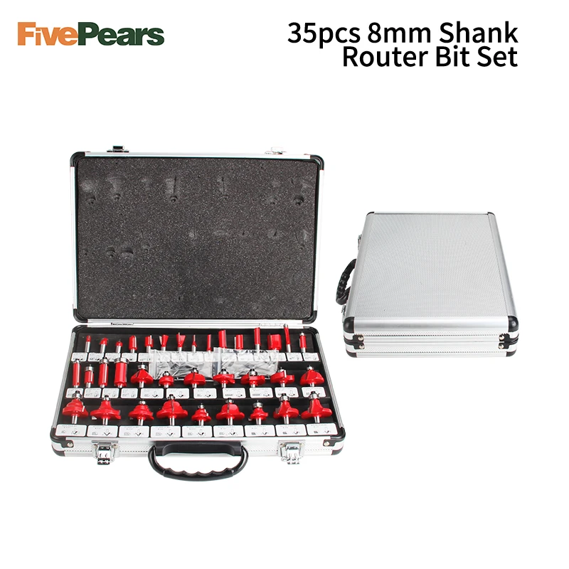 

FivePears 35pcs 8mm Shank Router Bit Set Professional woodworking Tungsten Carbide milling cutter With Metal Storage Box