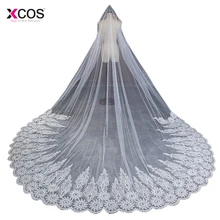 Романтическая слоновая кость 3,5 м Длинная фата невесты тюль бисером кружева края Соборная вуаль с расческой хрустальные свадебные аксессуары