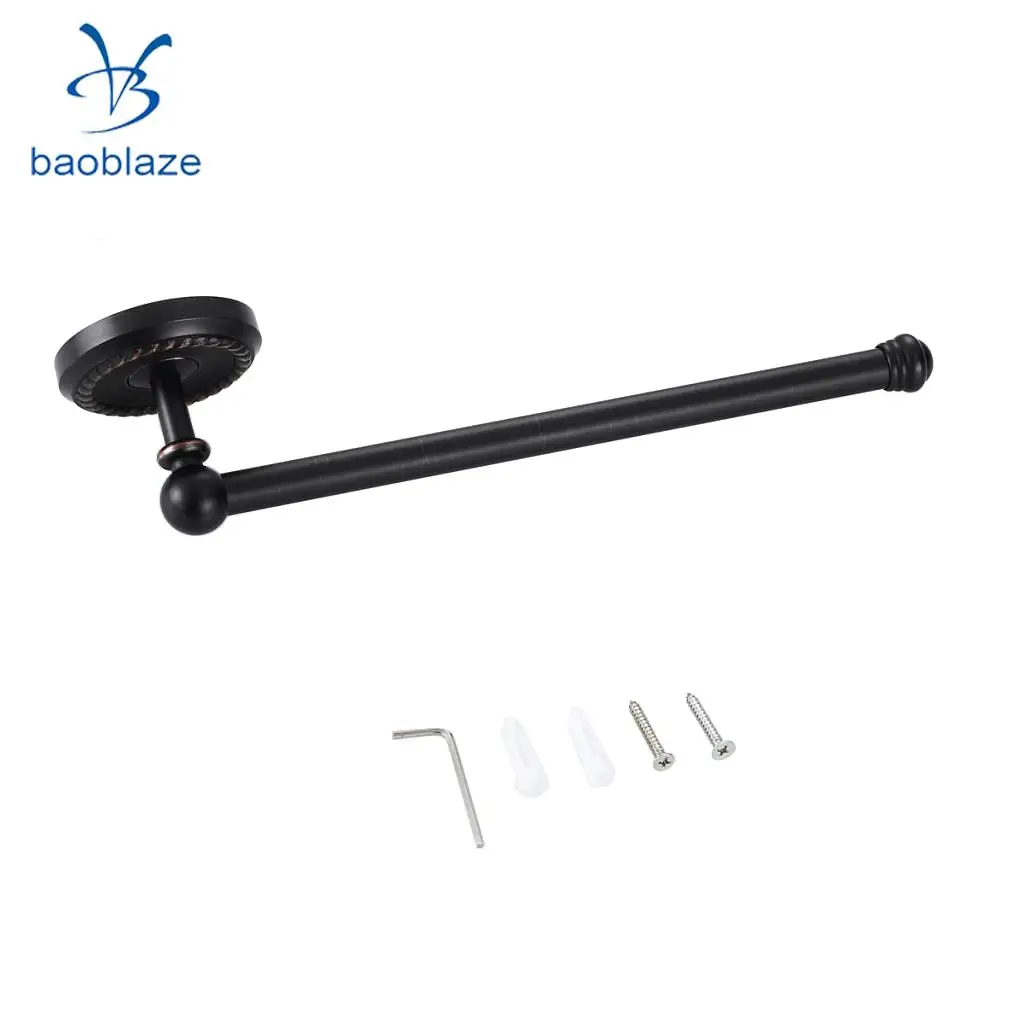Baoblaze Large Towel Holder Rack, Bath Hanger Hook Wall Mounted Bathroom Black Brass - 1 Line, 2 Line, Round Ring Types Select