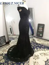 Черный с открытыми плечами Русалка вечернее платье 2019 кружева халат De Soiree женщина Формальное вечернее платье vestido de festa de noche