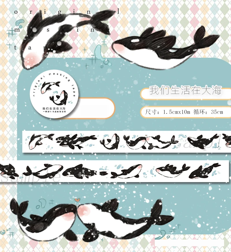 

15mm*10m Original Lovely Baby killer whales cute grampus Decorative Washi Tape DIY Planner Scrapbooking Masking Tape Escolar
