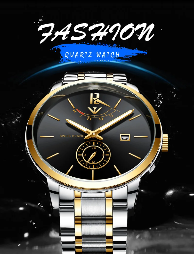 NIBOSI Mens Watch 2018 Luxury Brand Gold Watch Men Waterproof Analog Wristwatch Mens Stainless Steel Clock Men Reloj Hombre 2018 (1)