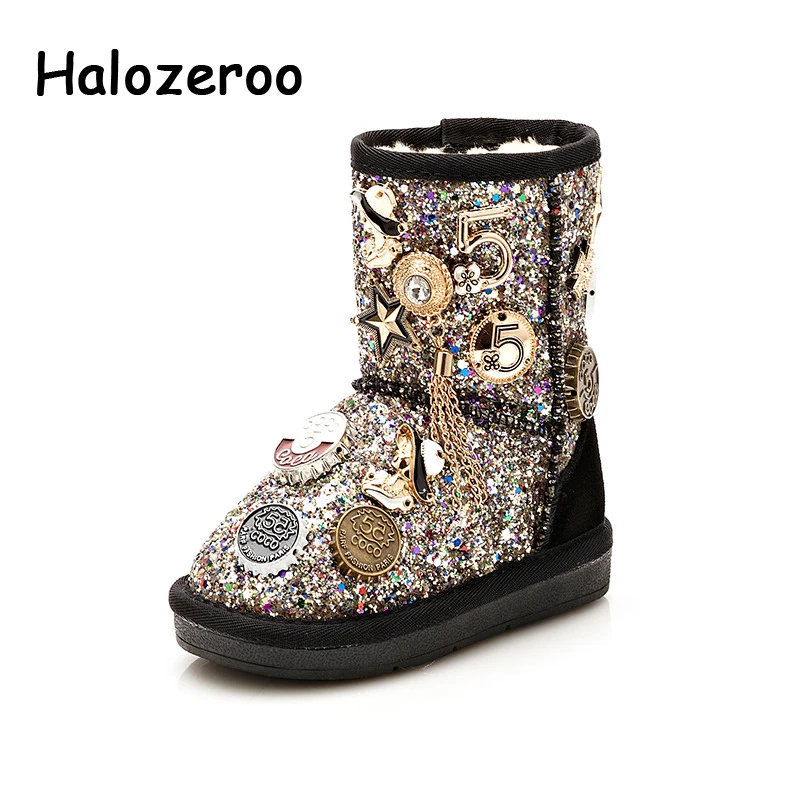Halozeroo-bottes de neige pour bébés filles | Chaussures chaudes et argentées, mode, souples, de marque, pour garçons, nouvelle collection hiver 2018