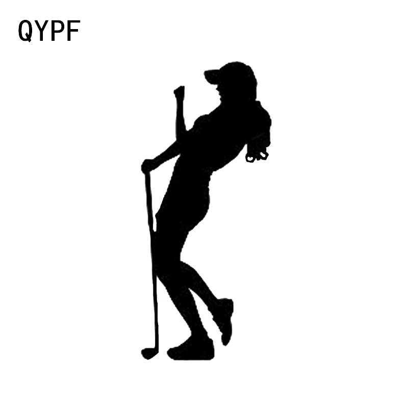 

QYPF 7,4*16,9 см, интересный декор для гольфа, девушки, женщины, спортсмена, автомобильная наклейка, черные/серебряные аксессуары, виниловые аксессуары