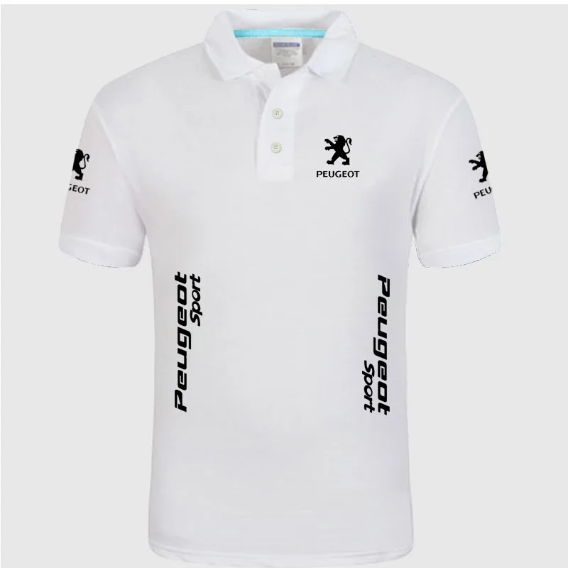 Летняя Высококачественная брендовая рубашка-поло с коротким рукавом, Логотип Peugeot, модная повседневная Однотонная рубашка-поло, рубашки унисекс - Цвет: Белый