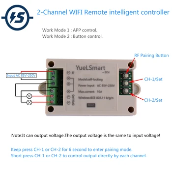 

2-Channel 2.4G IoT Wireless WIFI Intelligent Control Switch AC 85V-250V 10A Relay Module For Smart Phone