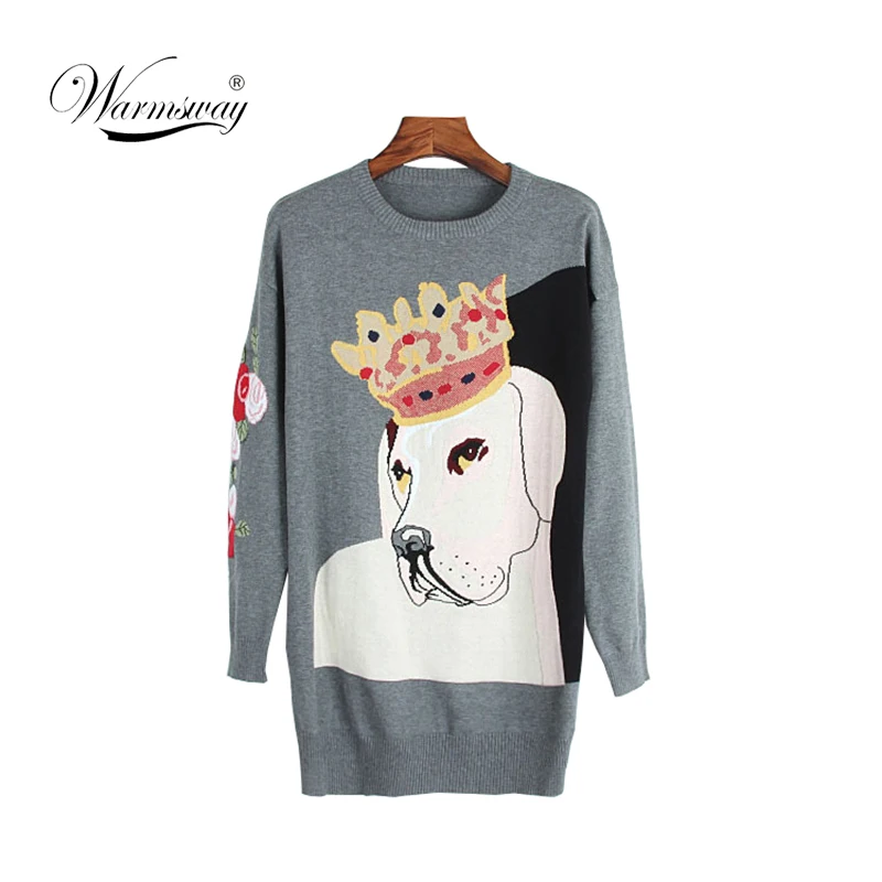 Women Fashion Pullover floral Jacquard Slim Autumn Winter Sweater Simple Vintage 3D Dog Knitted Top Slim blusas C-107
