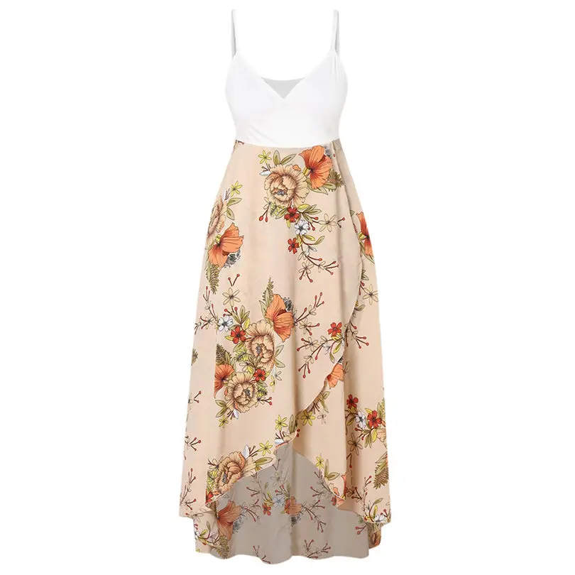 New Women Summer Plus Size V-neck Casual Bohemia Print  Sling Backless Swing Dress Holiday Fashion Party Dress Vestidos #4A30 (12)